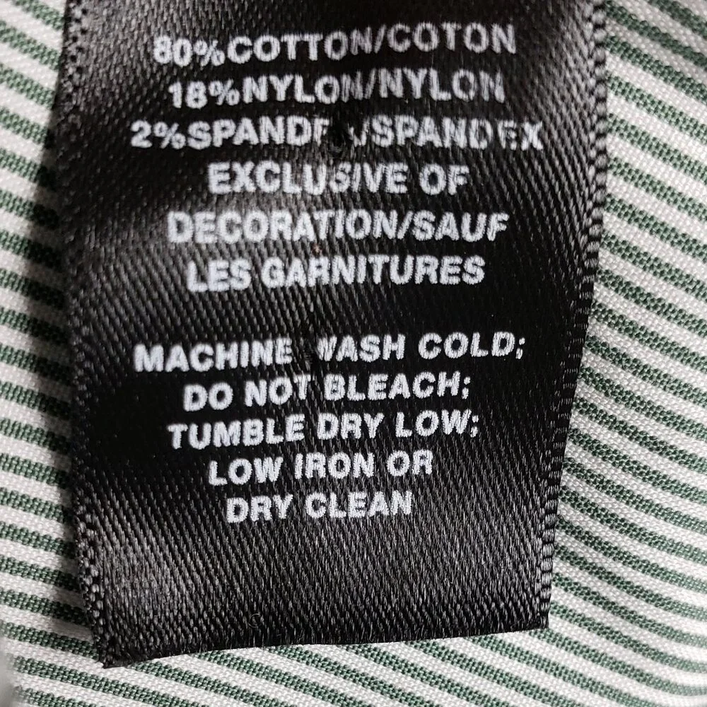 Lafayette 148 NY Striped Button Down Shirt Cotton Blend Stretch Green size 12 - Picture 9 of 12